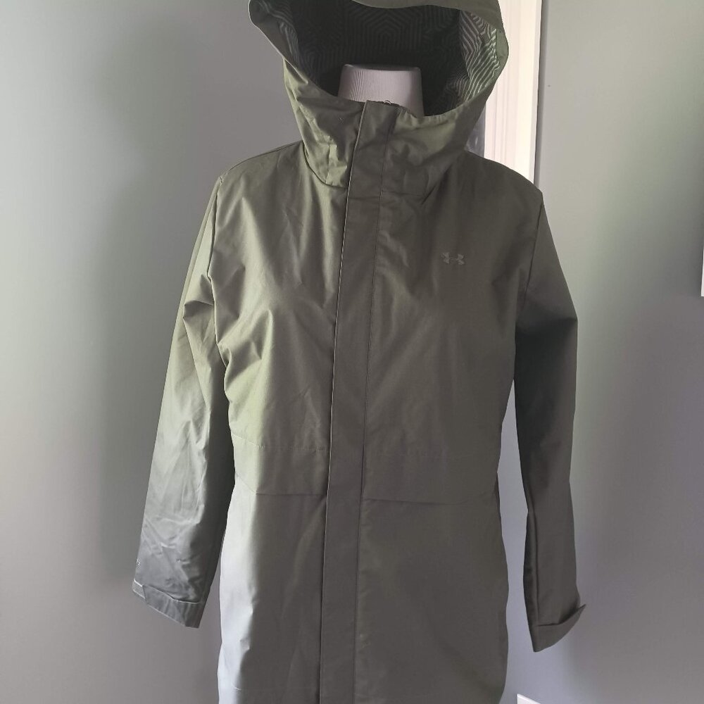 Gray/Green Under Amour Utility/Rain Hooded Jacket - women's XL